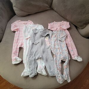 Lot of 5 Carter's Baby Girl Pajamas Footed Sleepers 9 Months